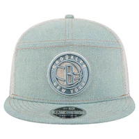 Men's New Era Brooklyn Nets Adventure Denim Split Panel 9FIFTY Snapback Trucker Hat