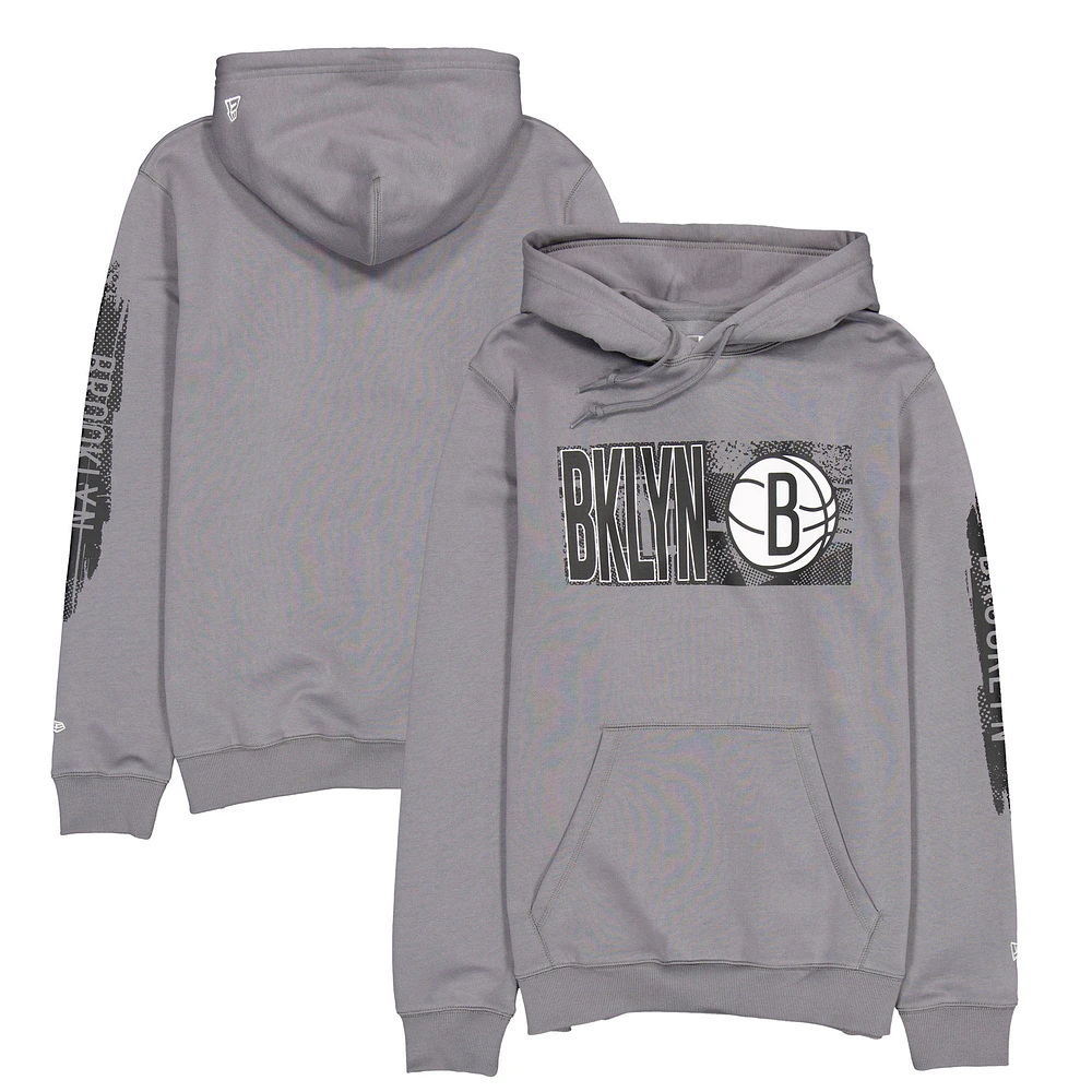 Men's New Era Brooklyn Nets Charcoal Tip-Off Collection Pullover Hoodie