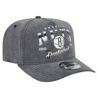 Men's New Era  Charcoal Brooklyn Nets Throwback Washed Pre-Curved 9FIFTY Snapback Hat
