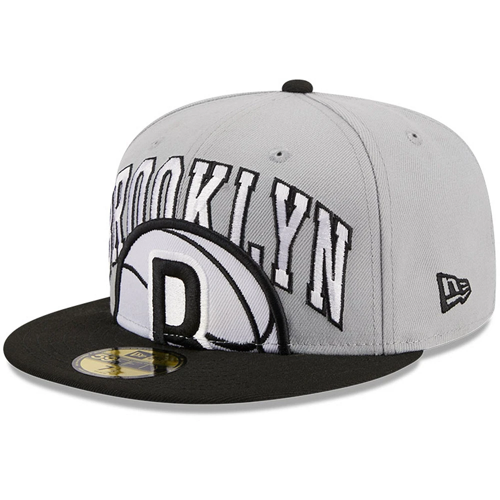 Casquette ajustée bicolore 59FIFTY New Era pour hommes, gris/noir, Brooklyn Nets