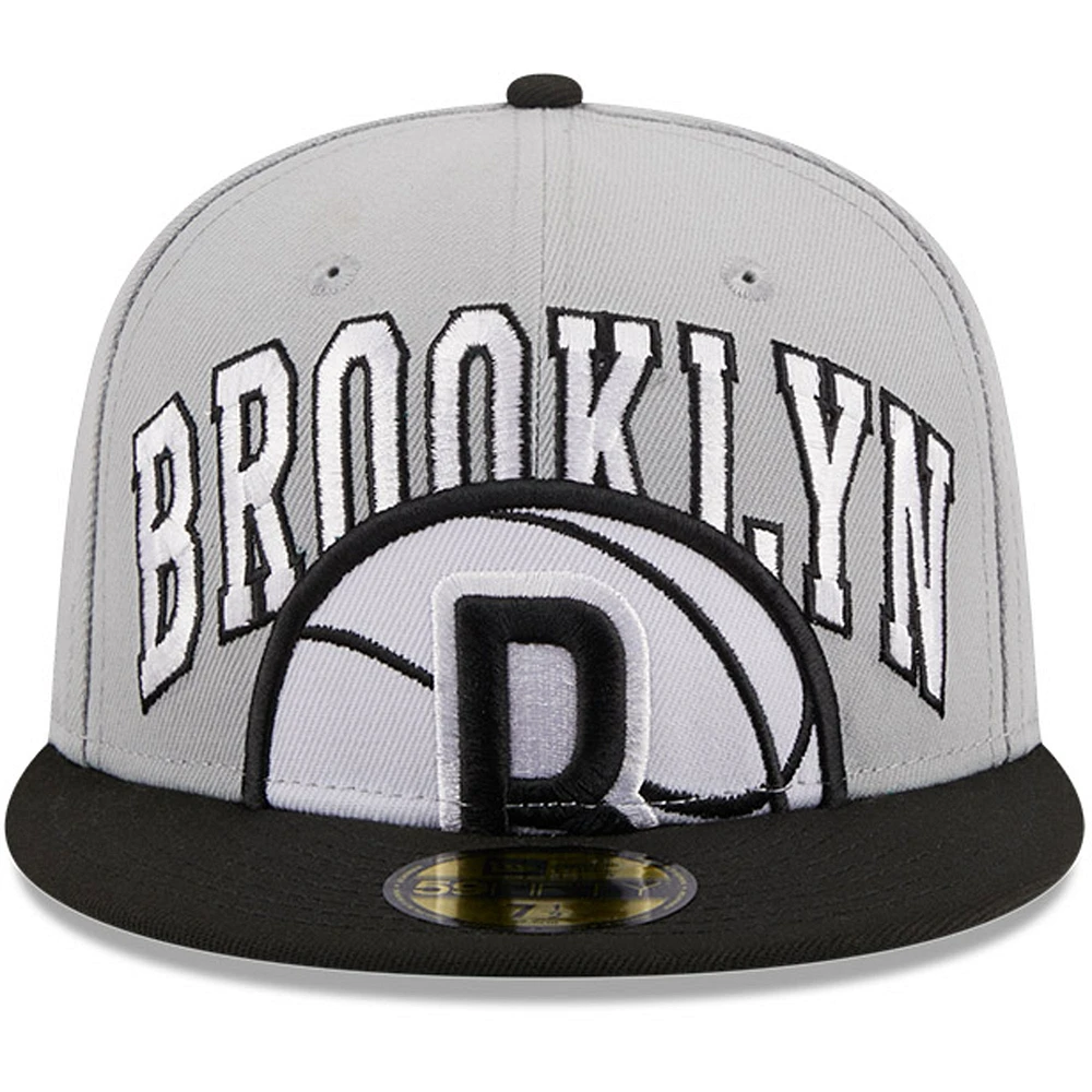 Casquette ajustée bicolore 59FIFTY New Era pour hommes, gris/noir, Brooklyn Nets