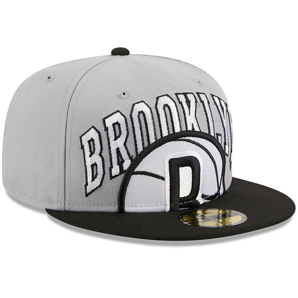 Casquette ajustée bicolore 59FIFTY New Era pour hommes, gris/noir, Brooklyn Nets