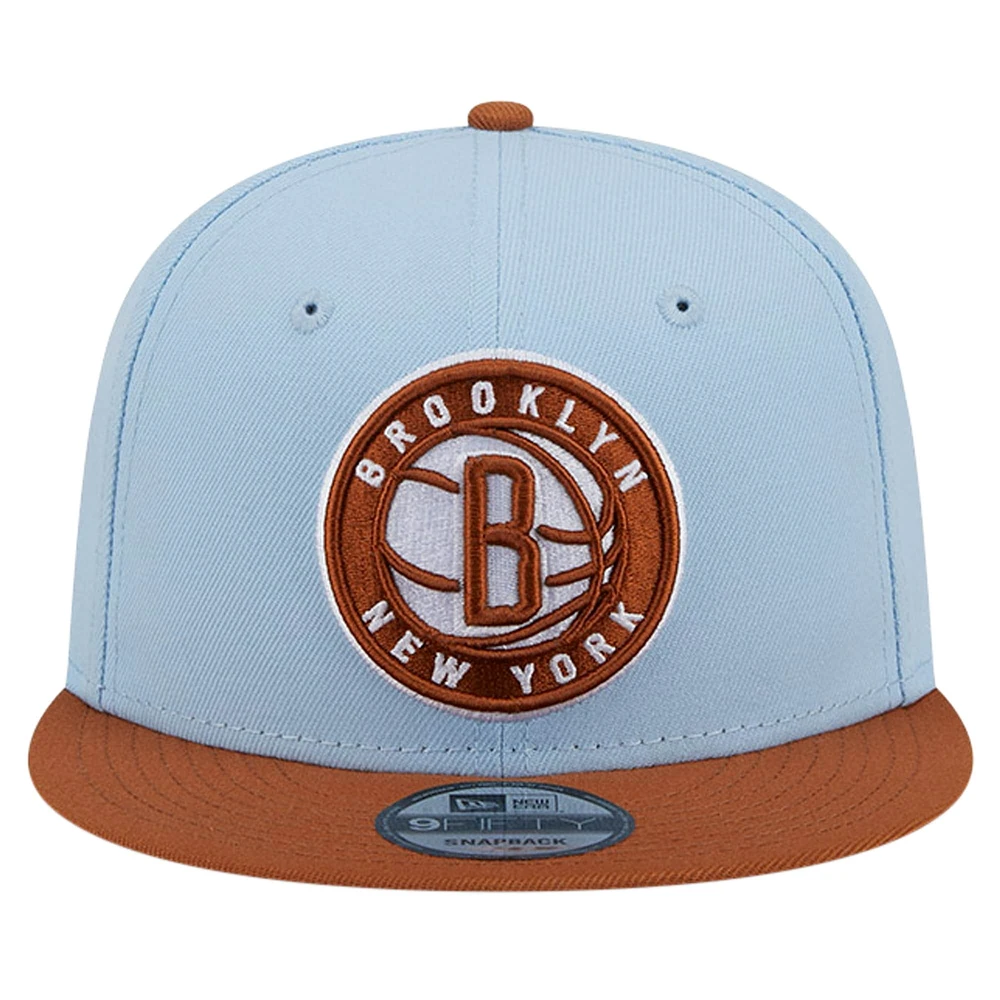 Men's New Era Light Blue/Brown Brooklyn Nets 2-Tone Color Pack 9FIFTY Snapback Hat