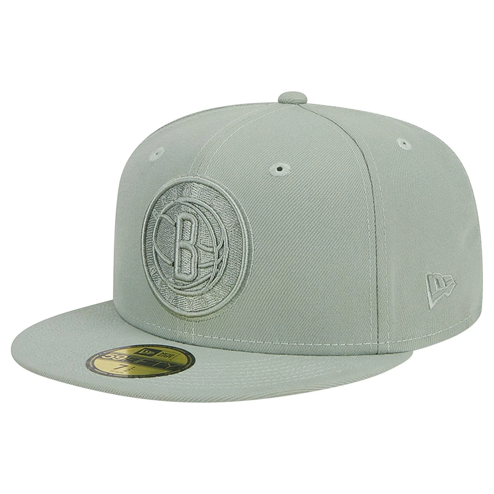 Men's New Era Light Green Brooklyn Nets Sage Color Pack 59FIFTY Fitted Hat