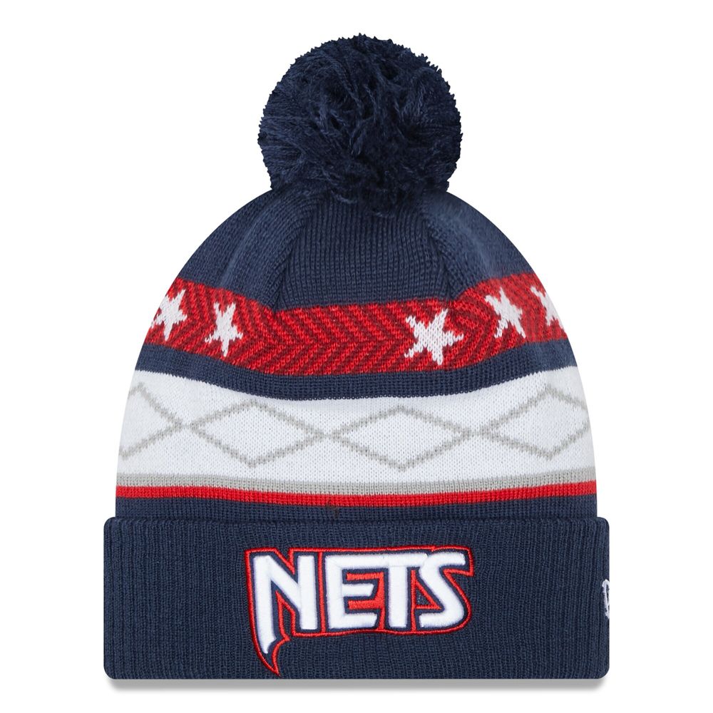 Men's New Era Navy Brooklyn Nets 2021/22 City Edition - Official Cuffed Pom Knit Hat