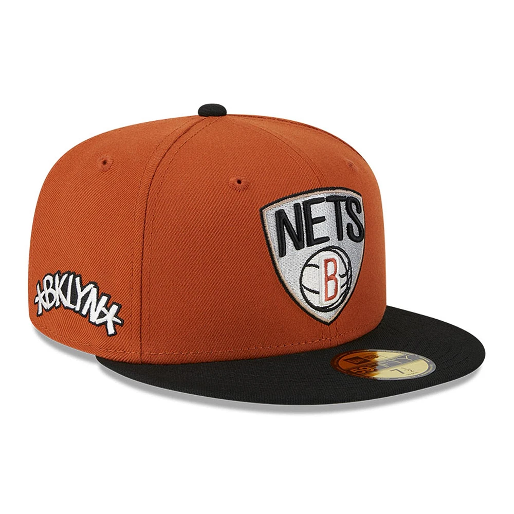 Casquette ajustée bicolore 59FIFTY Brooklyn Nets New Era pour hommes, rouille/noir