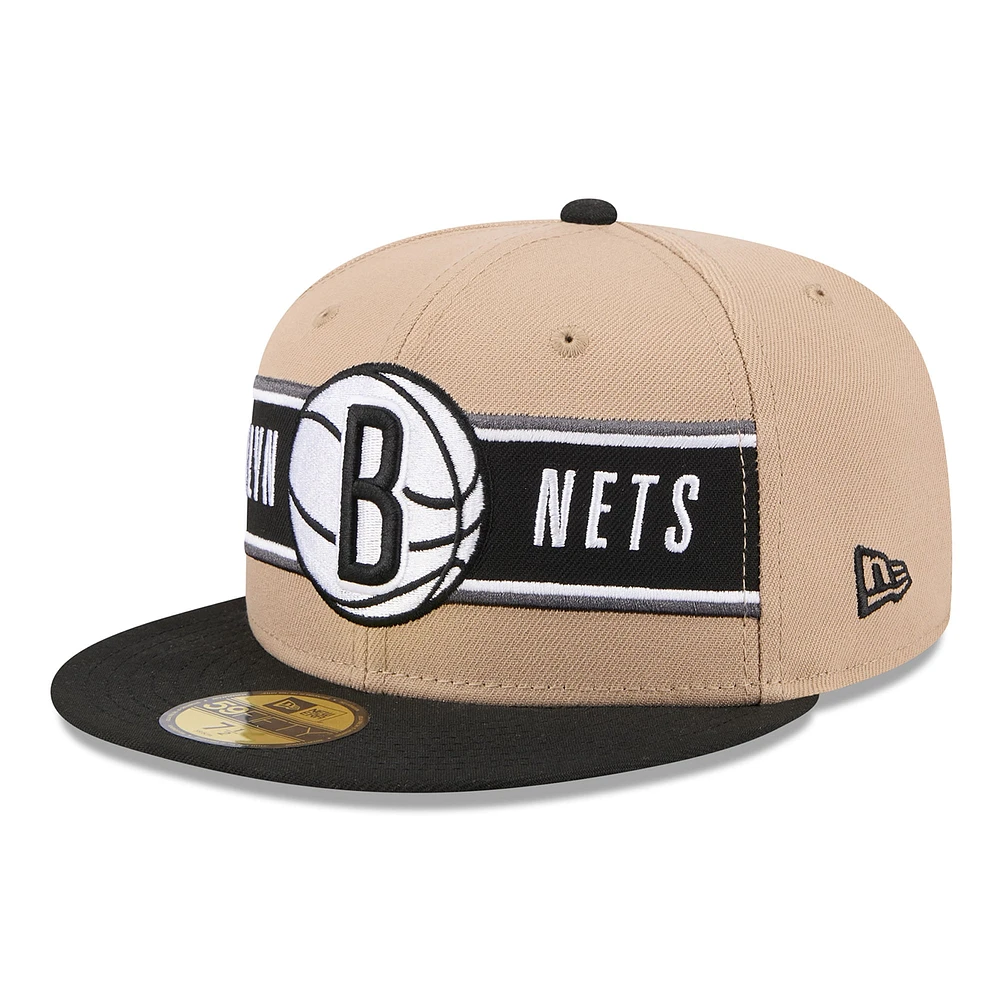 Casquette ajustée 59FIFTY Brooklyn Nets 2024 NBA Draft New Era pour homme, beige/noir