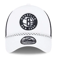 Men's New Era White/Black Brooklyn Nets Court Sport Foam A-Frame 9FORTY Adjustable Trucker Hat