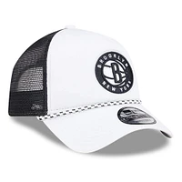 Men's New Era White/Black Brooklyn Nets Court Sport Foam A-Frame 9FORTY Adjustable Trucker Hat