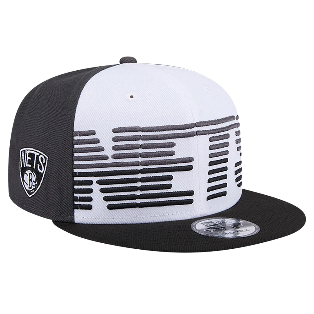 Men's New Era White/Black Brooklyn Nets Throwback Gradient Tech Font 9FIFTY Snapback Hat