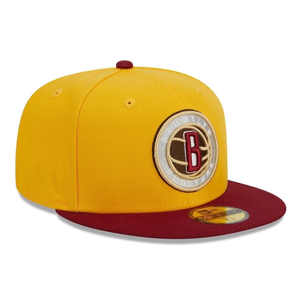 Men's New Era Yellow/Red Brooklyn Nets Fall Leaves 2-Tone 59FIFTY Fitted Hat