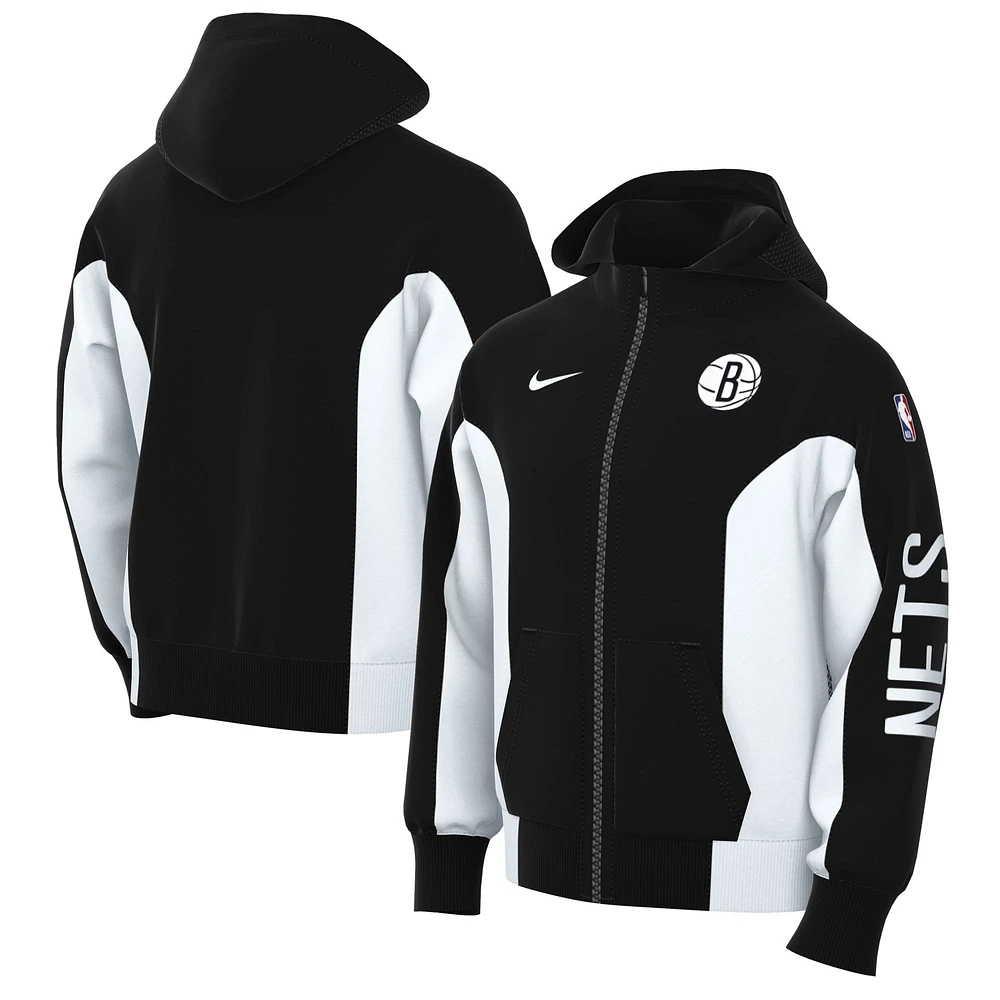 Sweat à capuche entièrement zippé Nike pour homme Brooklyn Nets 2023/24 Authentic Showtime noir