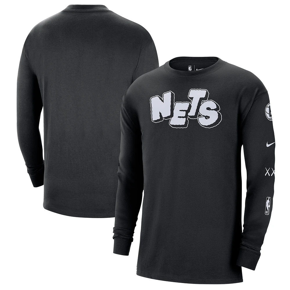 Men's Nike Black Brooklyn Nets 2023/24 City Edition Max90 Expressive Long Sleeve T-Shirt