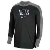 Maillot de tir à manches longues authentique Nike Brooklyn Nets 2024/25 pour homme, noir, avec légende d'avant-match