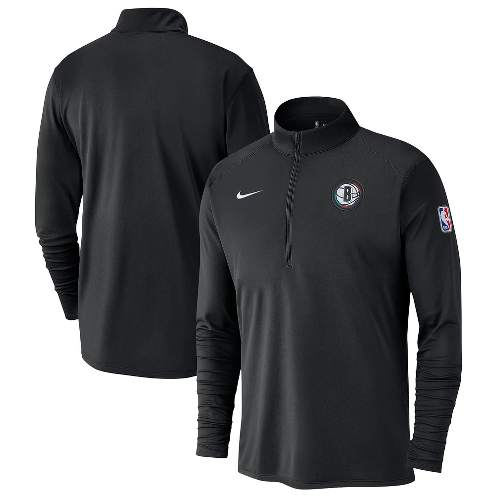 Haut Nike noir Brooklyn Nets 2024/25 City Edition Authentic Coaches Performance à demi-zip pour homme