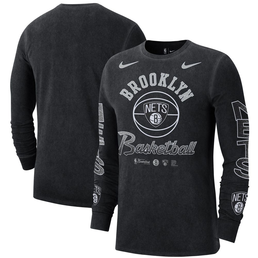 Men's Nike Black Brooklyn Nets Courtside Retro Elevated Long Sleeve T-Shirt