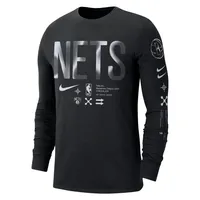 T-shirt à manches longues Nike Brooklyn Nets Essential Air Traffic Control pour homme, noir