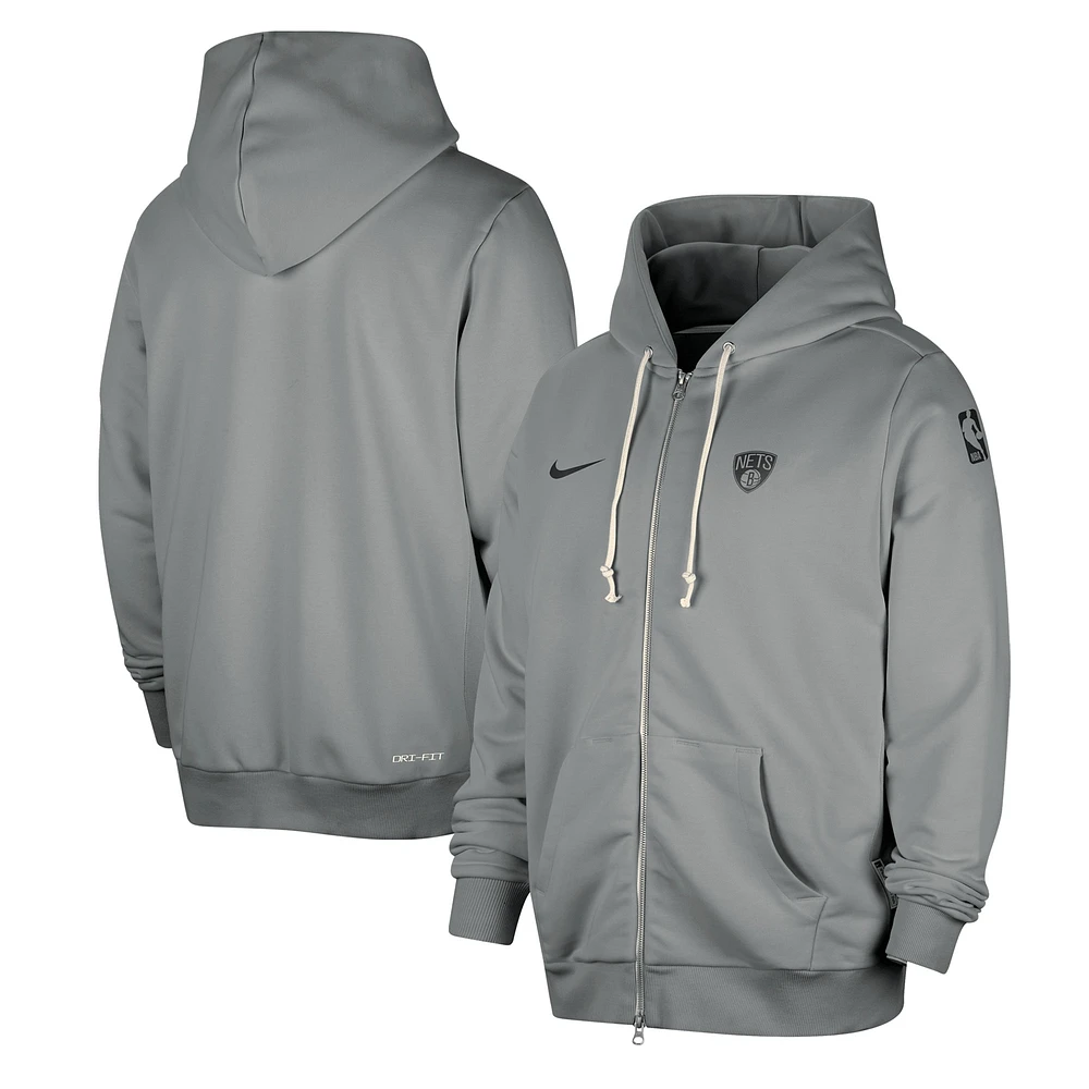 Veste à capuche entièrement zippée Nike Brooklyn Nets Authentic Standard Issue pour homme Gris