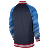 Blouson aviateur à glissière complète Nike Therma Flex Showtime Brooklyn Nets 2021/22 City Edition pour Homme, bleu marine/rouge