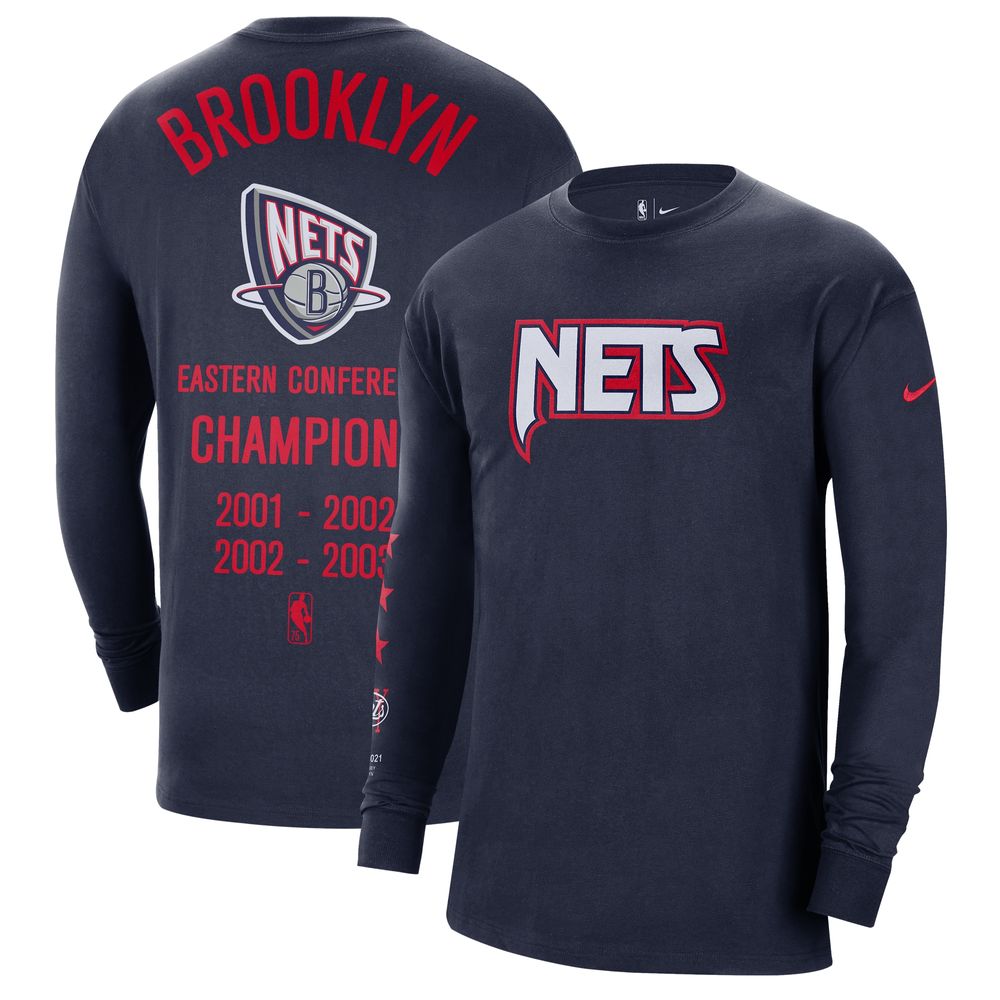 Men's Nike Navy Brooklyn Nets 2021/22 City Edition Courtside Heavyweight Moments Long Sleeve T-Shirt