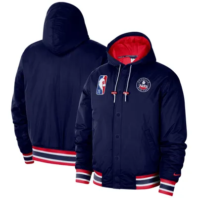 Brooklyn Nets Nike 2021/22 City Edition Courtside Hooded Full-Zip Bomber Jacket - Navy