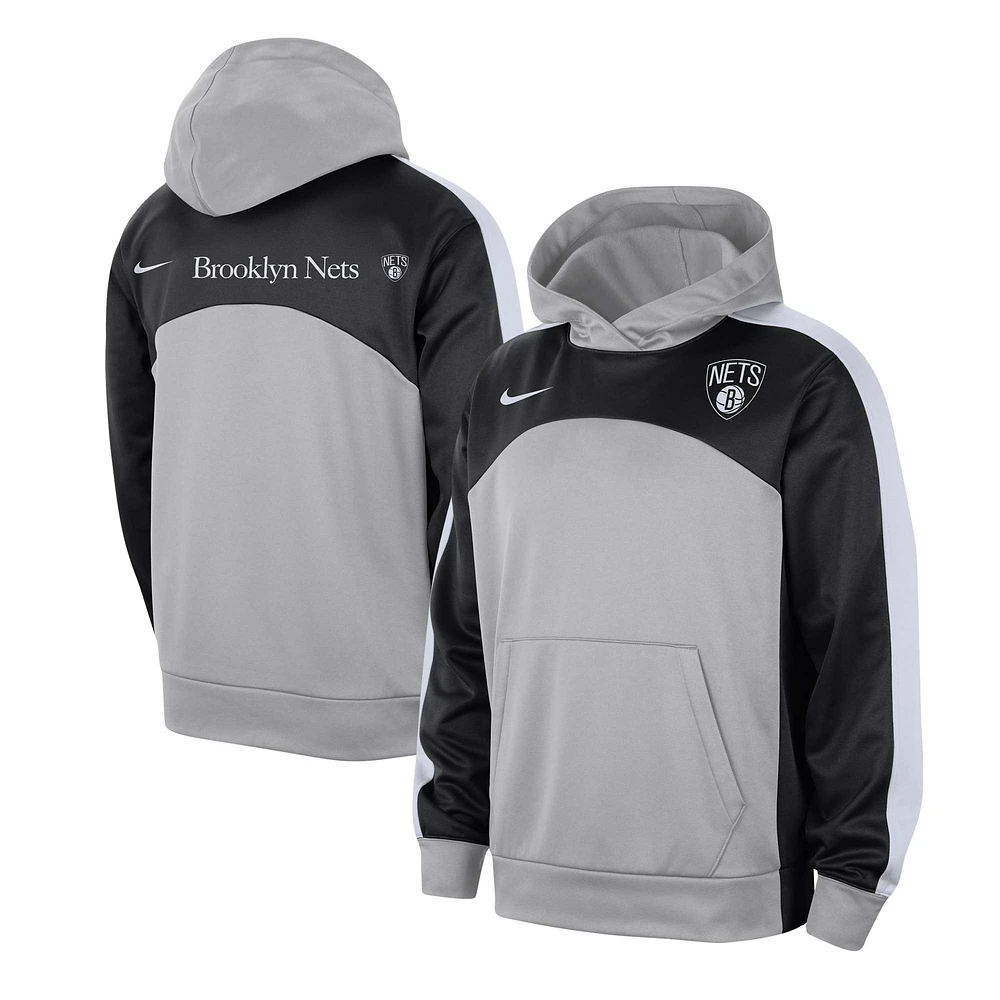 Men's Nike Silver/Black Brooklyn Nets Authentic Starting Five Force Performance Pullover Hoodie