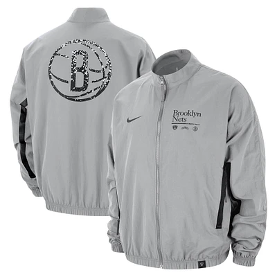 Veste à glissière entièrement zippée Nike Silver Brooklyn Nets Courtside Vintage Warmup pour homme