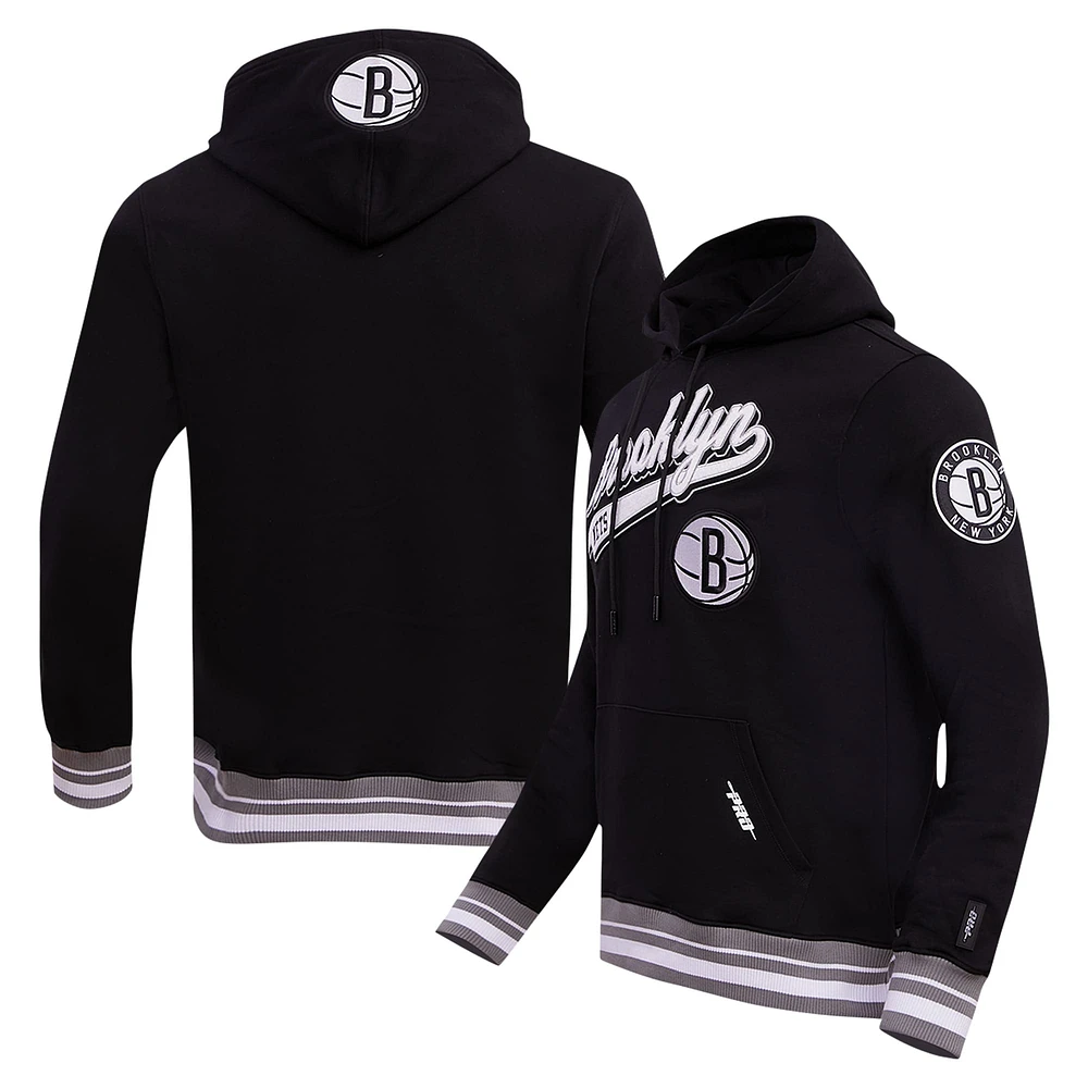 Men's Pro Standard Black Brooklyn Nets Script Tail Pullover Hoodie