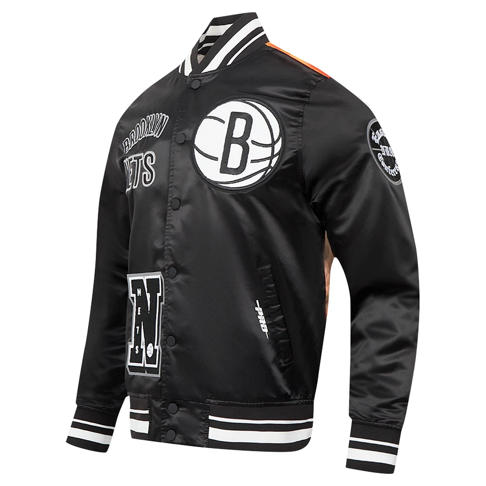 Men's Pro Standard Black Brooklyn Nets Sublimated Satin Full-Snap Jacket