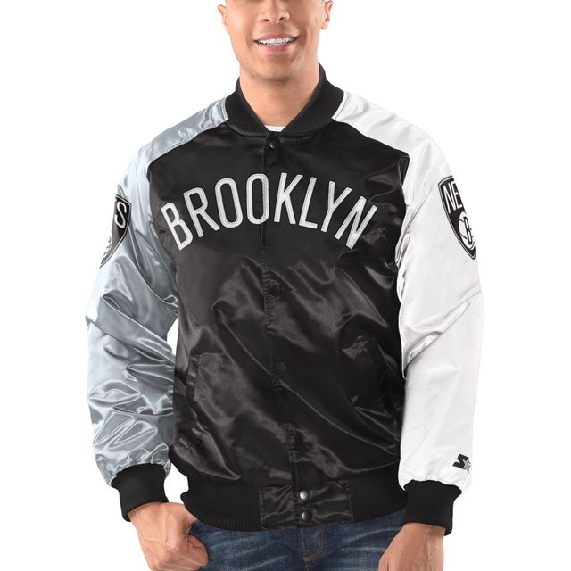 Brooklyn Nets Tricolor Remix pour homme Starter Noir/Gris/Blanc - Veste à bouton-pression intégrale