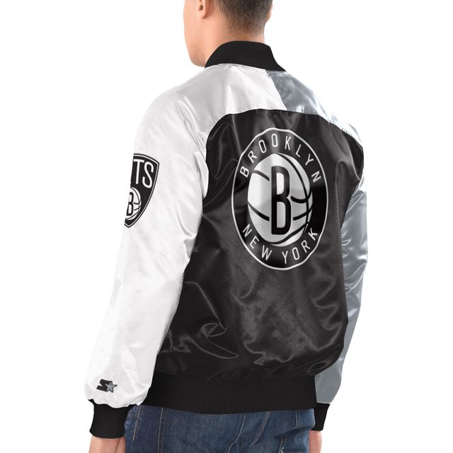 Brooklyn Nets Tricolor Remix pour homme Starter Noir/Gris/Blanc - Veste à bouton-pression intégrale