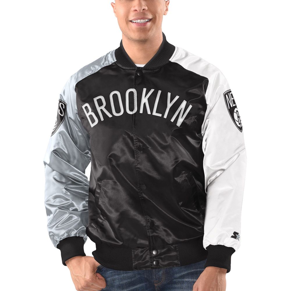 Men's Starter Black/Gray/White Brooklyn Nets Tricolor Remix - Full-Snap Jacket