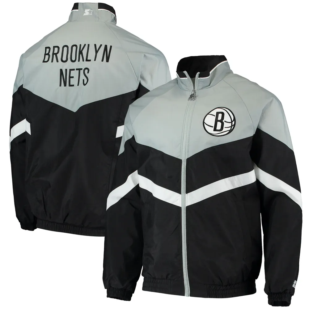 Men's Brooklyn Nets Starter Black Force Play Satin Full-Snap Varsity Jacket