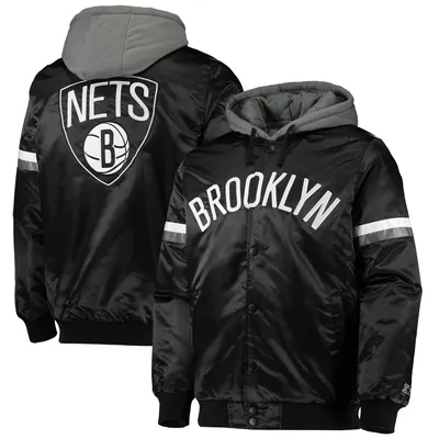 Brooklyn Nets Starter NBA 75th Anniversary Full-Snap Varsity Hoodie Jacket - Black/Gray
