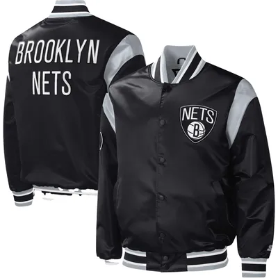 Brooklyn Nets Starter Force Play Satin Full-Snap Varsity Jacket - Black