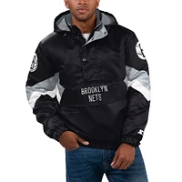 Veste à capuche demi-zippée en satin Starter Black Brooklyn Nets Force Play pour hommes