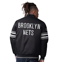 Men's Starter Black Brooklyn Nets Scout I Full-Snap Varsity Jacket