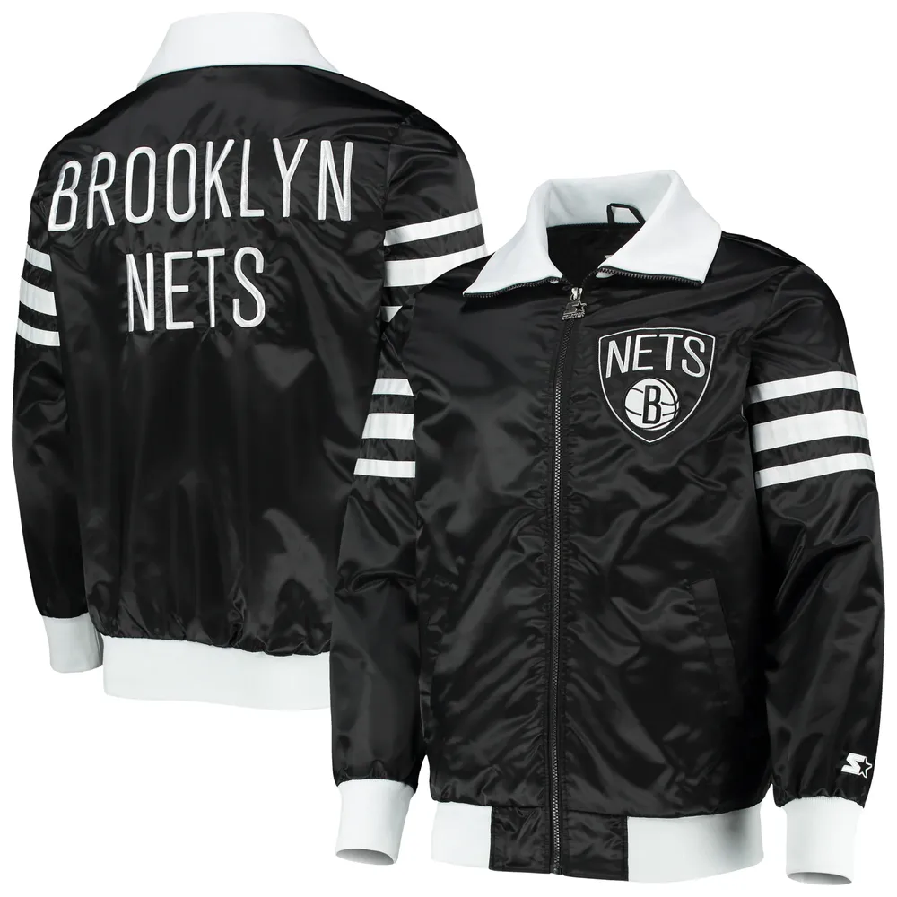 Brooklyn Nets Starter Bank Shot Oxford Full-Zip Jacket - Black/Gray