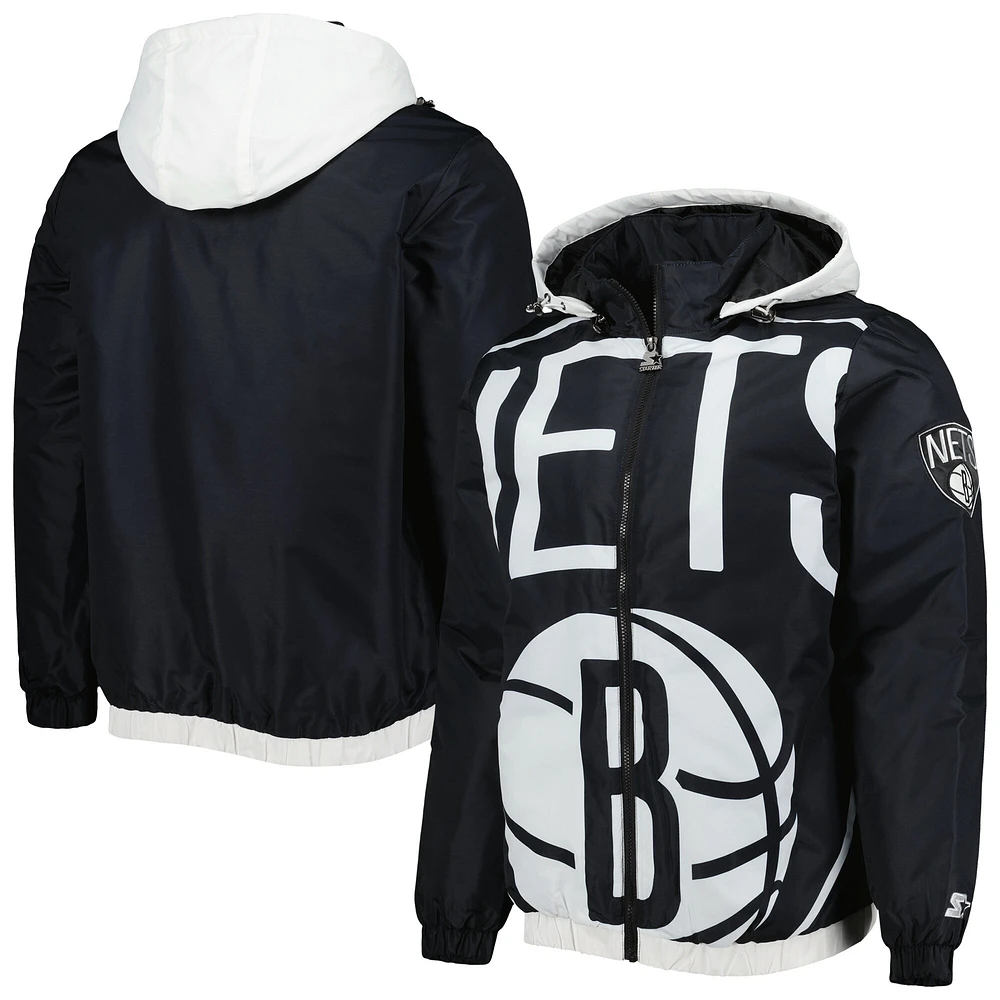 Men's Starter Black Brooklyn Nets The Triple Double Full-Zip Hoodie Jacket