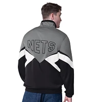 Men's Starter Gray/Black Brooklyn Nets Rush Applique Full-Zip Track Jacket