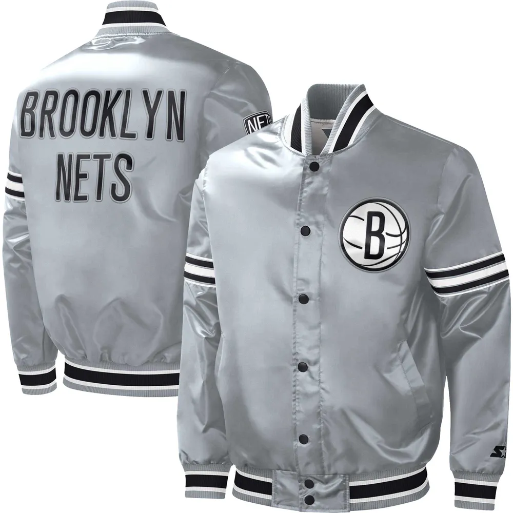 Youth Starter Black Brooklyn Nets Home Game Varsity Satin Full-Snap Jacket Size: Small