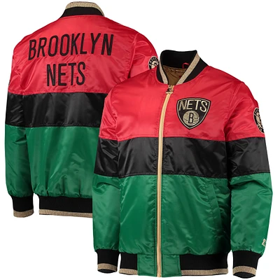 Veste entièrement zippée pour homme Starter rouge/noir/vert Brooklyn Nets Black History Month NBA 75th Anniversary