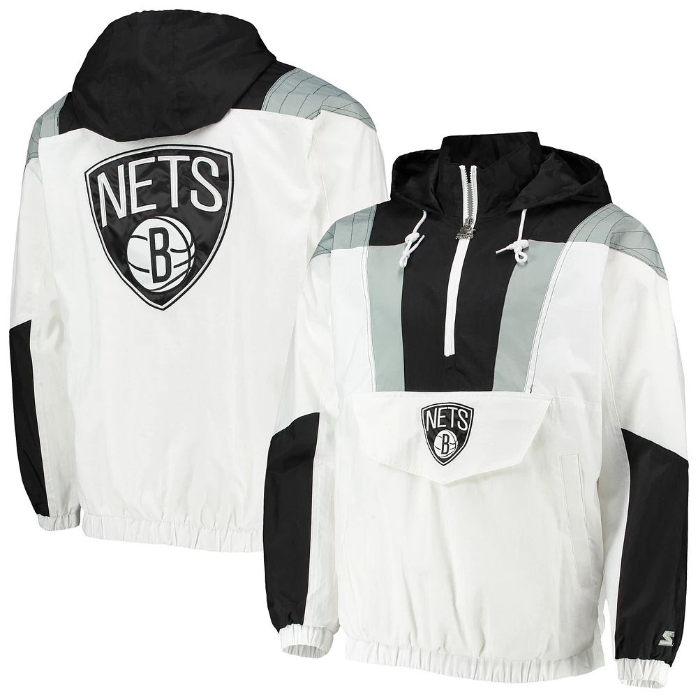 Lids Brooklyn Nets Starter Striker Crinkle Half-Zip Hoodie Jacket - White