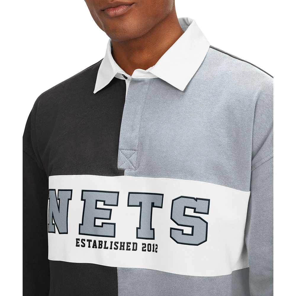 T-shirt à manches longues Tommy Jeans Brooklyn Nets Ronnie Rugby pour homme, noir/gris