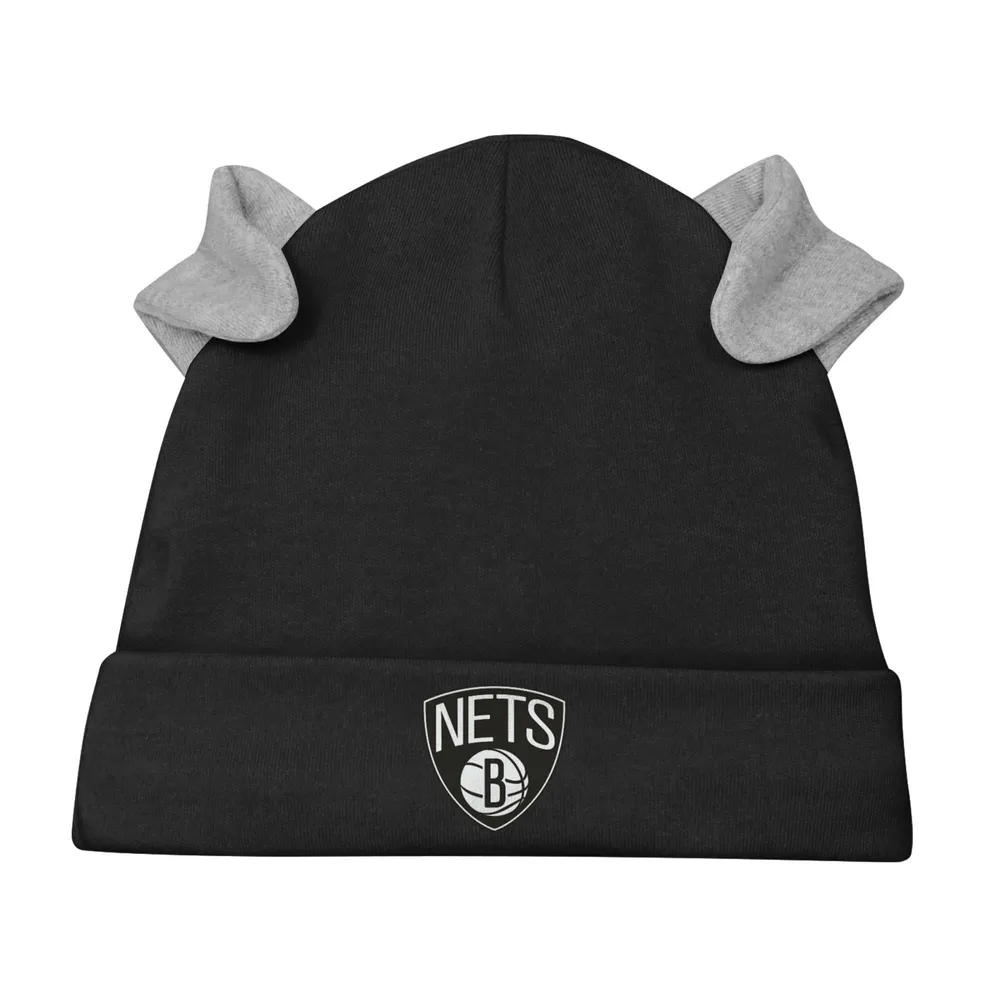 Newborn & Infant White/Black Brooklyn Nets Three-Piece Dream Team Long Sleeve Bodysuit Cuffed Knit Hat Footed Pants Set