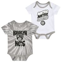 Newborn & Infant White/Gray Brooklyn Nets Monterey Tie-Dye - 2-Pack Bodysuit Set