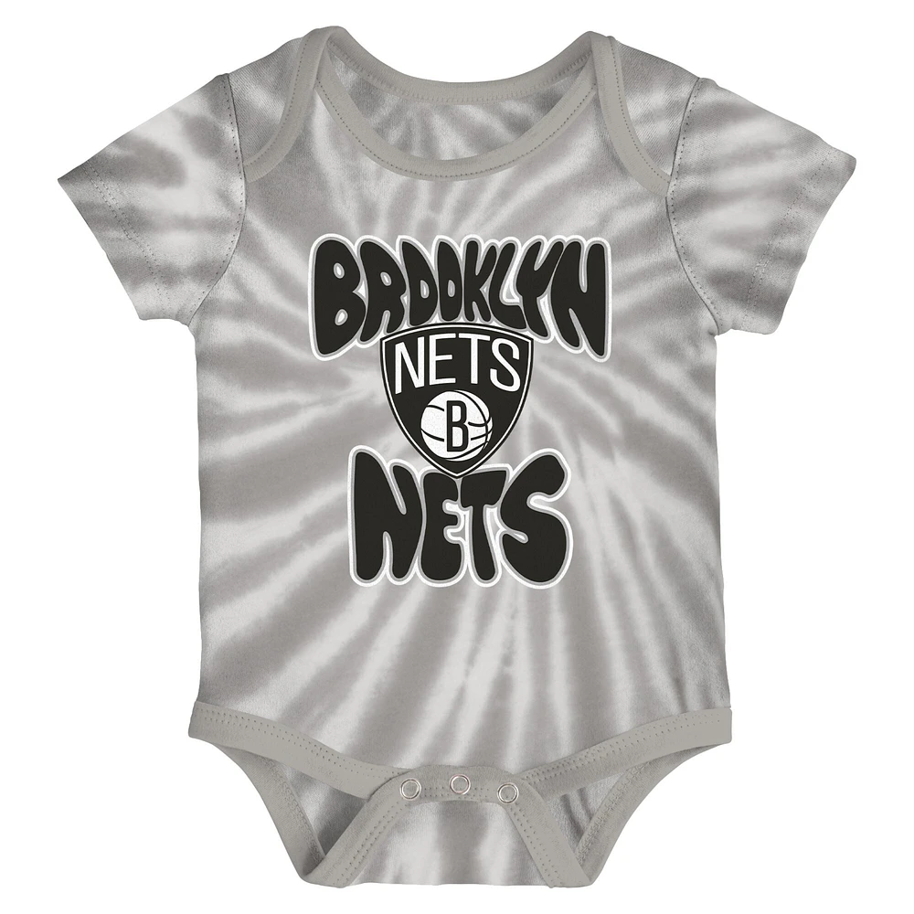 Newborn & Infant Brooklyn Nets Monterey Tie-Dye Blanc/Gris - Lot de 2 Bodys