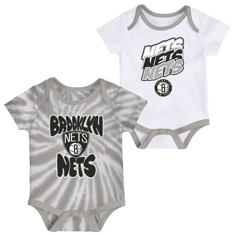 Newborn & Infant Brooklyn Nets Monterey Tie-Dye Blanc/Gris - Lot de 2 Bodys