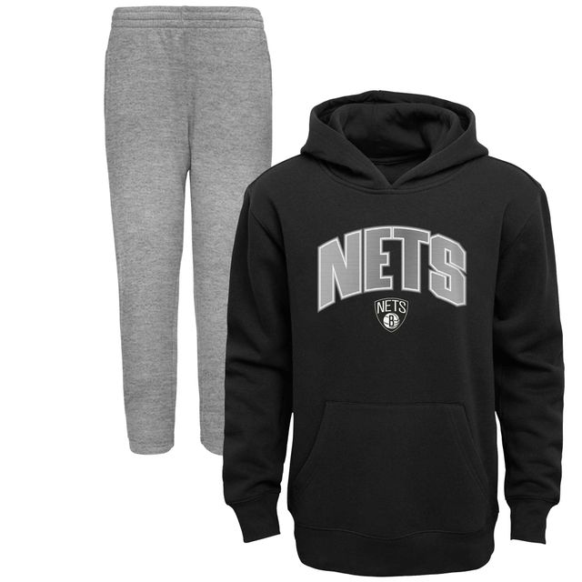 Ensemble sweat à capuche et pantalon Double Up Brooklyn Nets préscolaire noir/gris chiné