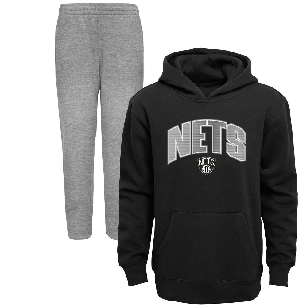 Preschool Black/Heather Gray Brooklyn Nets Double Up Pullover Hoodie & Pants Set